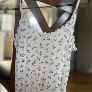 Floral White and Blue Women's Top